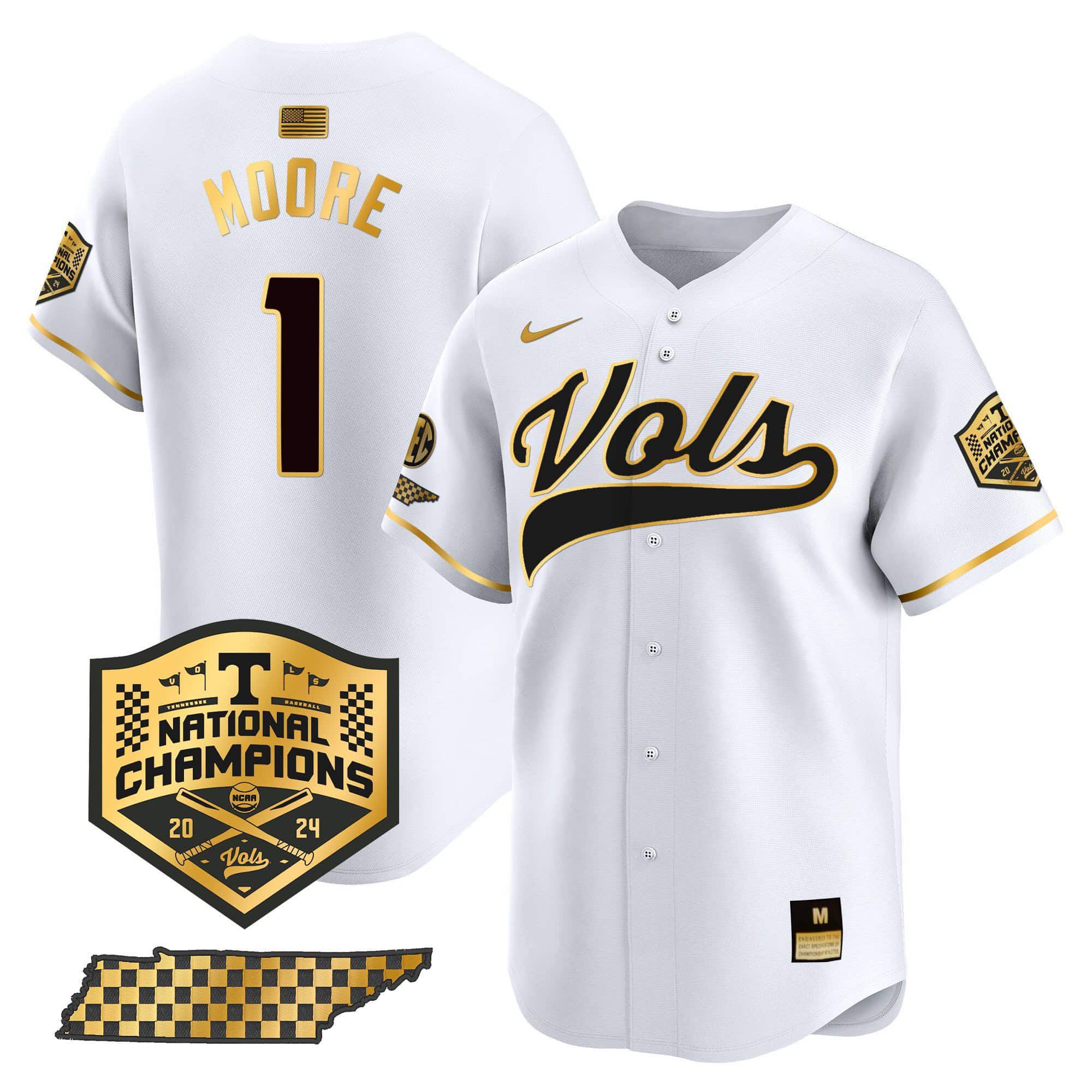 Men Tennessee Volunteers #1 Moore White 2024 Nike Champions Vapor Premier Limited NCAA Jersey style 1->ncaa teams->NCAA Jersey